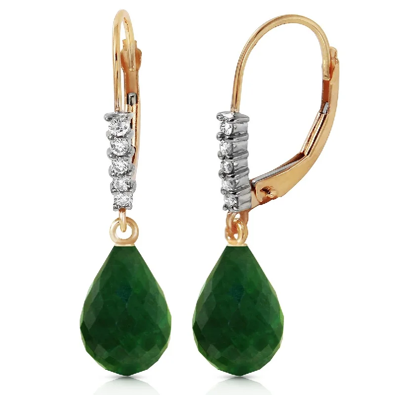 14K Solid Gold Leverback Earrings Natural Diamond & Emerald Certified