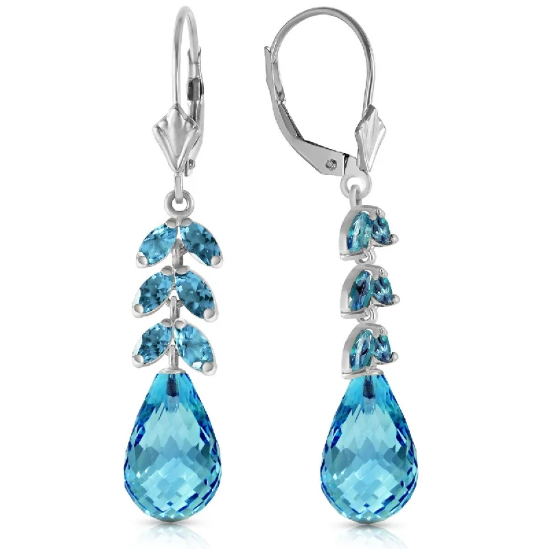 14K Solid Gold Leverback Gemstone Earrings Blue Topaz Series Classic