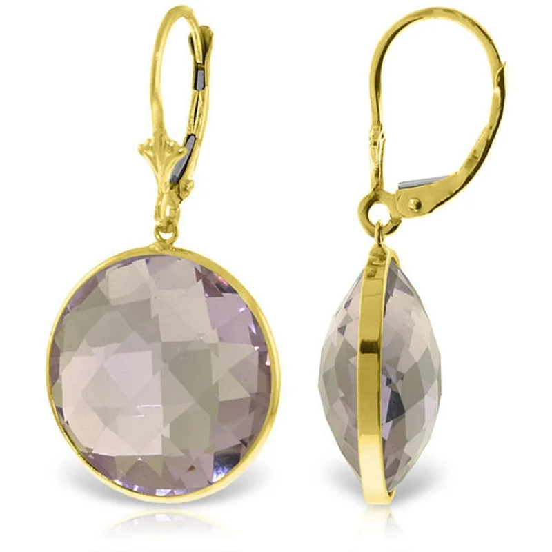 14K Solid Gold Leverback Gemstone Earrings Round Amethyst Certified