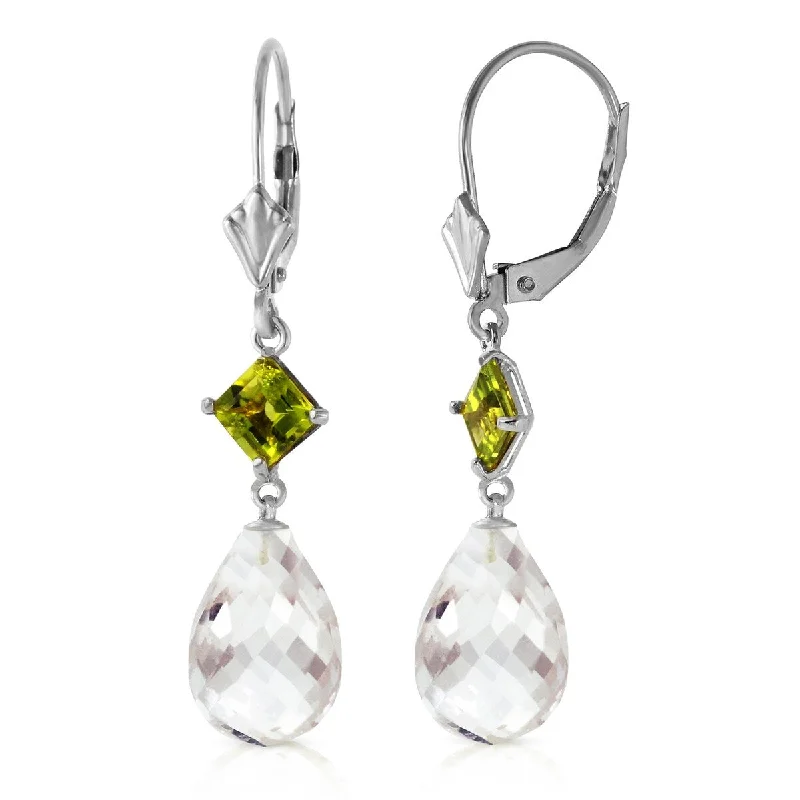 14K Solid Gold Leverback Gemstone Earrings w/ Peridot & Rose Topaz