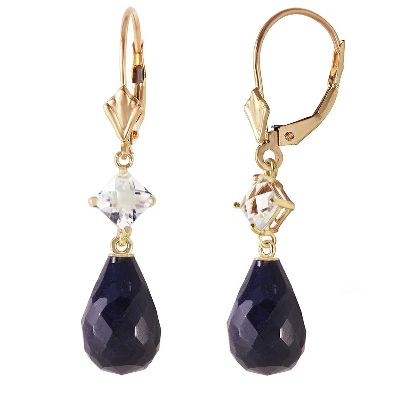 14K Solid Gold Leverback Gemstone Earrings w/ Rose Topaz & Sapphires