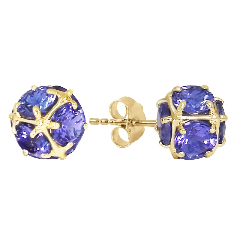 14K Solid Gold Stud Elegant Gemstone Earrings w/ Natural Tanzanites