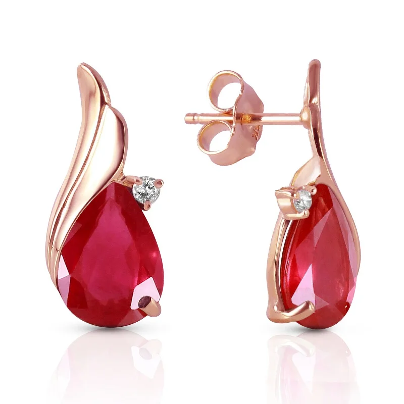 14K Solid Gold Studs Earrings Natural Diamond & Ruby Gemstone