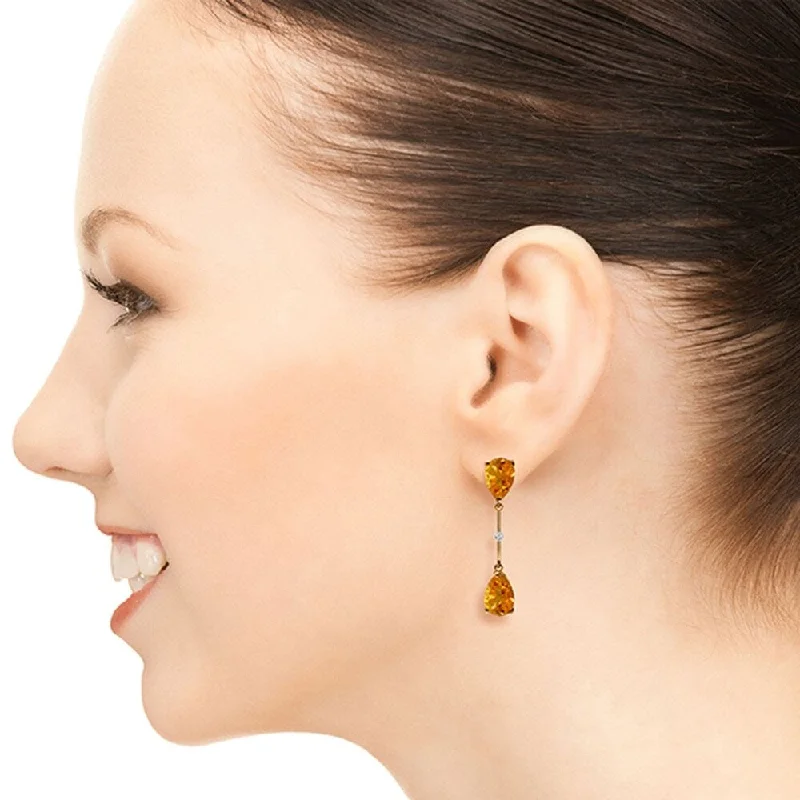 14K Solid Rose Gold Diamonds & Citrines Dangling Earrings