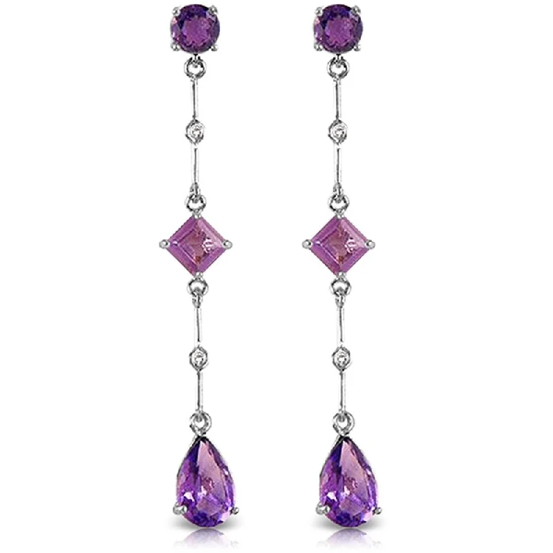 14K Solid White Gold Chandelier Earrings with Diamonds & Amethysts