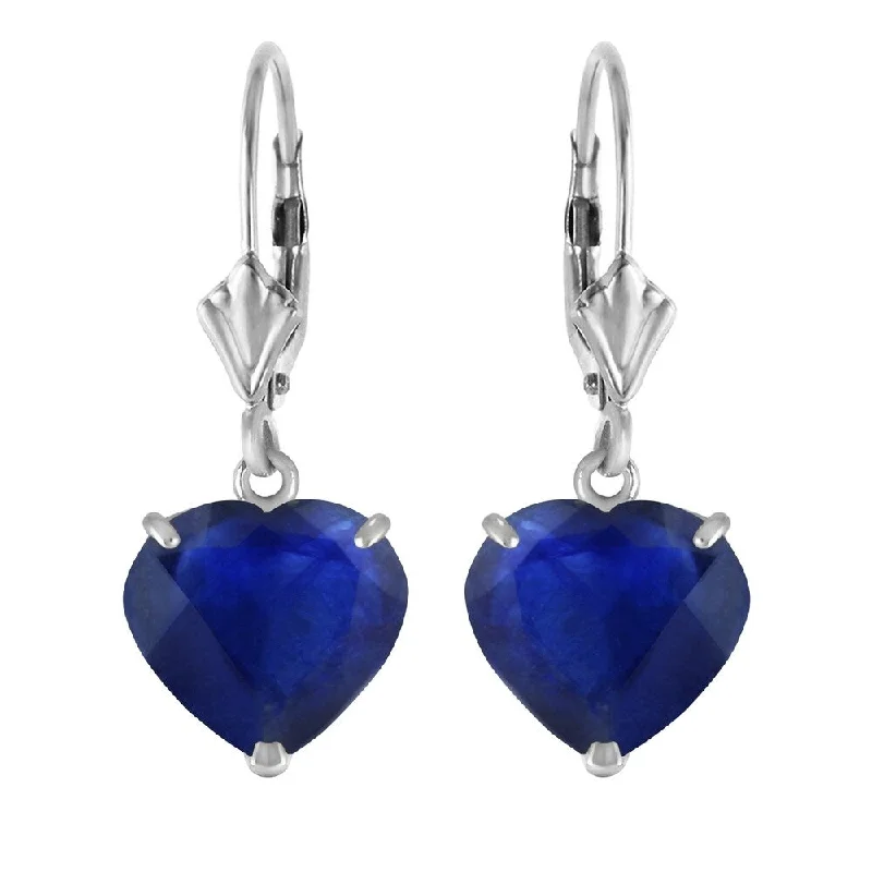 14K Solid White Gold Leverback Earrings Natural 10mm Heart Sapphires