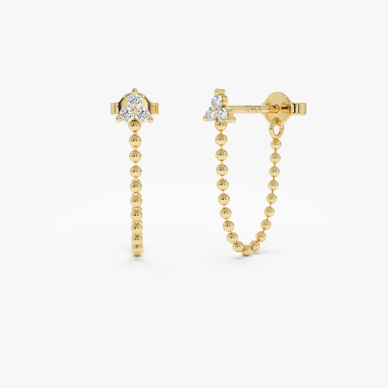 14k Trio Diamond Beaded Dangling Earrings