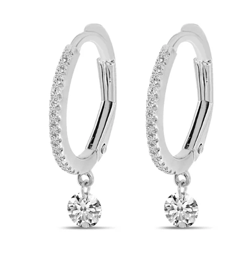 14K White Gold 0.39ctw Diamond Huggie Hoop Drop Earrings