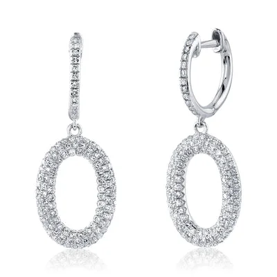 14K White Gold 0.49ctw Round Diamond Oval Drop Earrings by Shy Creation