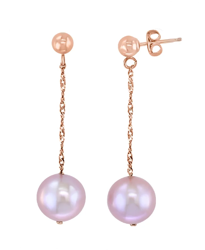 14K White Gold 9-9.5mm Freshwater Pearl Drop Earrings