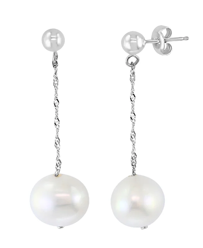 14K White Gold 9-9.5mm Freshwater Pearl Drop Earrings