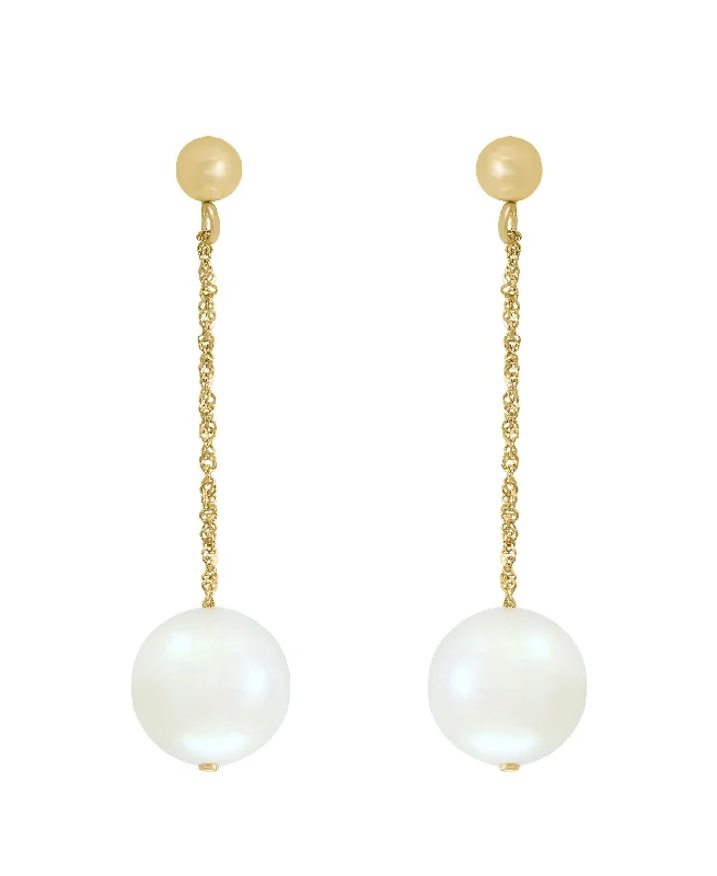 14K White Gold 9-9.5mm Freshwater Pearl Drop Earrings