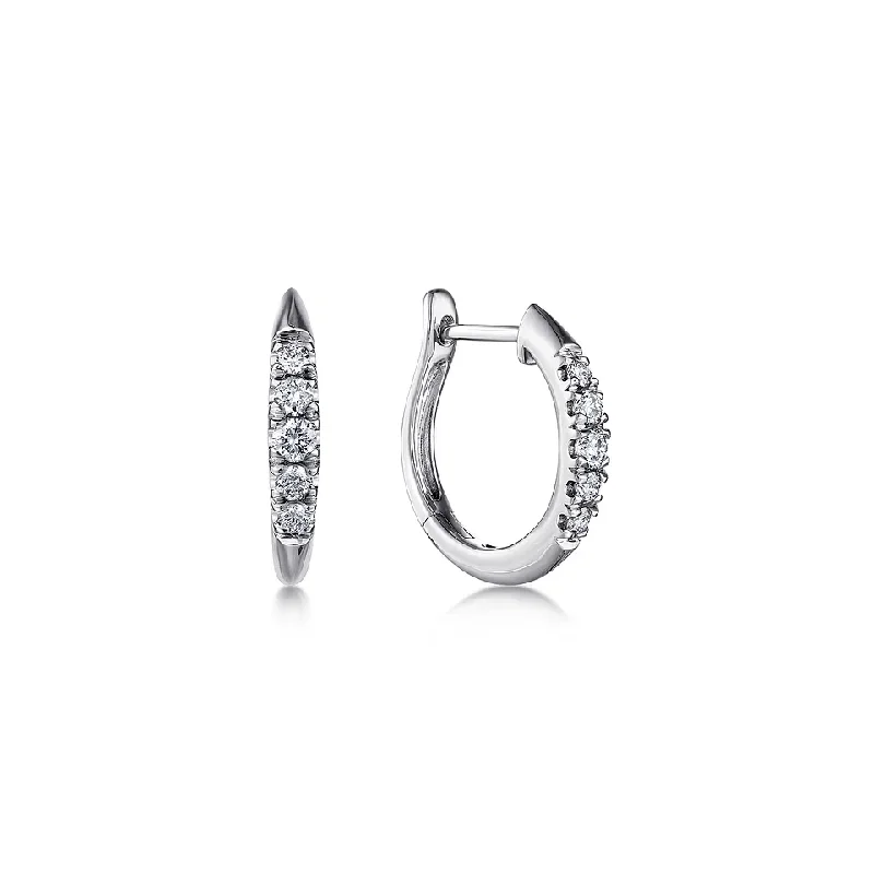 14K White Gold Classic Round 15mm Diamond Huggie Earrings