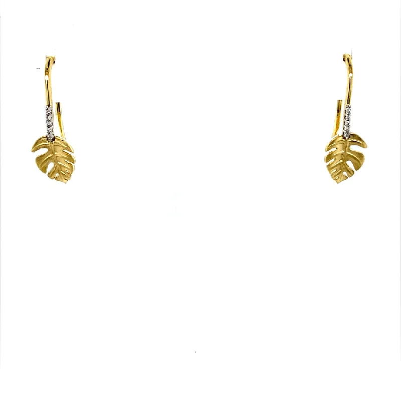 14K Yellow Gold 0.03ctw Diamond Leaf Drop Earrings