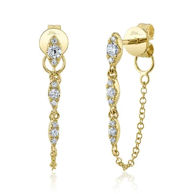 14K Yellow Gold 0.20ctw Round Diamond Chain Drop Earrings by Shy Creation