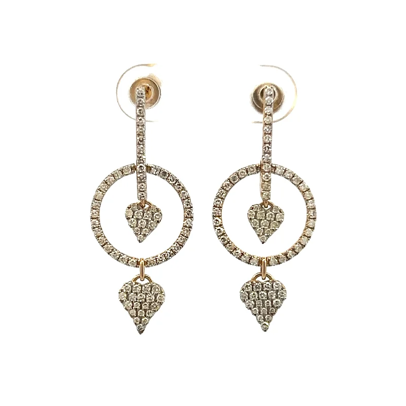 14K Yellow Gold 0.80ctw Round Diamond Geometric Drop Earrings