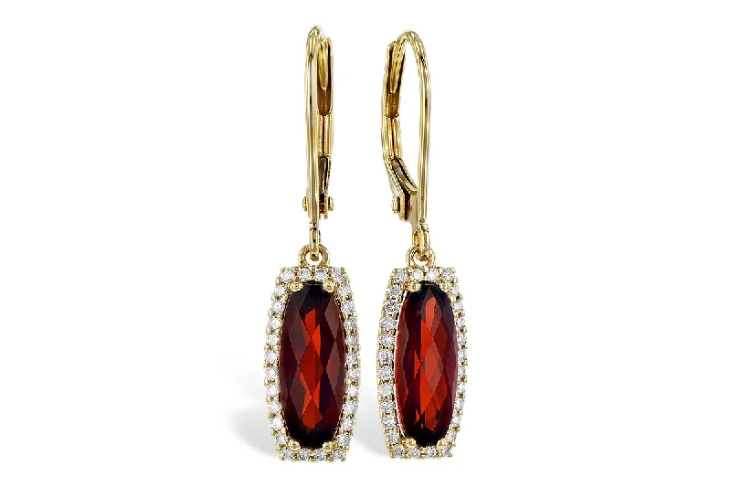 14K Yellow Gold 2.25ctw Garnet & Diamond Halo Drop Earrings by Allison Kaufman