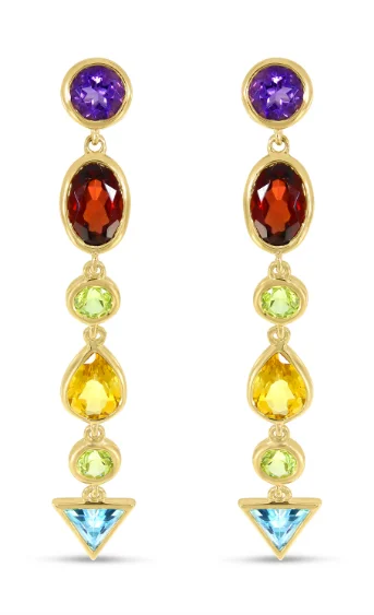 14K Yellow Gold Multi Gemstone Drop Earrings by Brevani