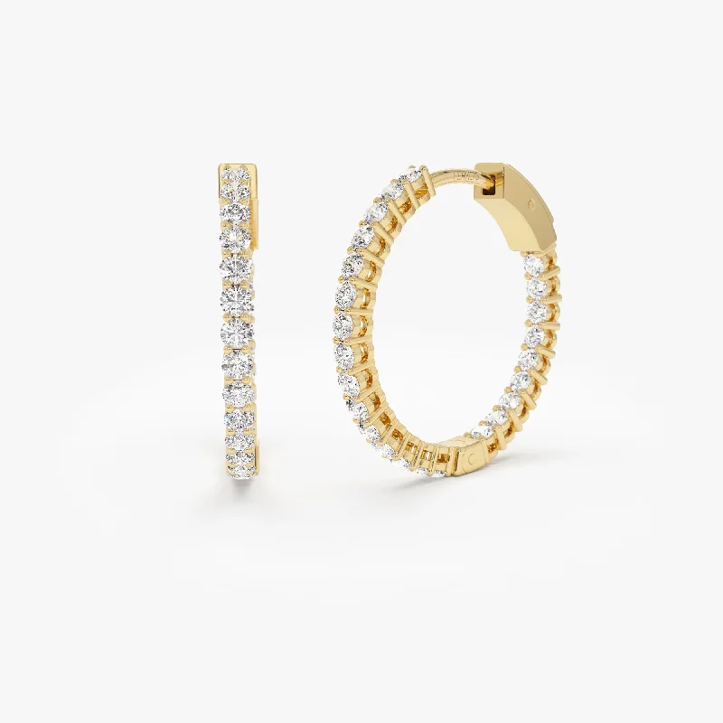 14Kt 12.5MM Inside Out Diamond Hoops