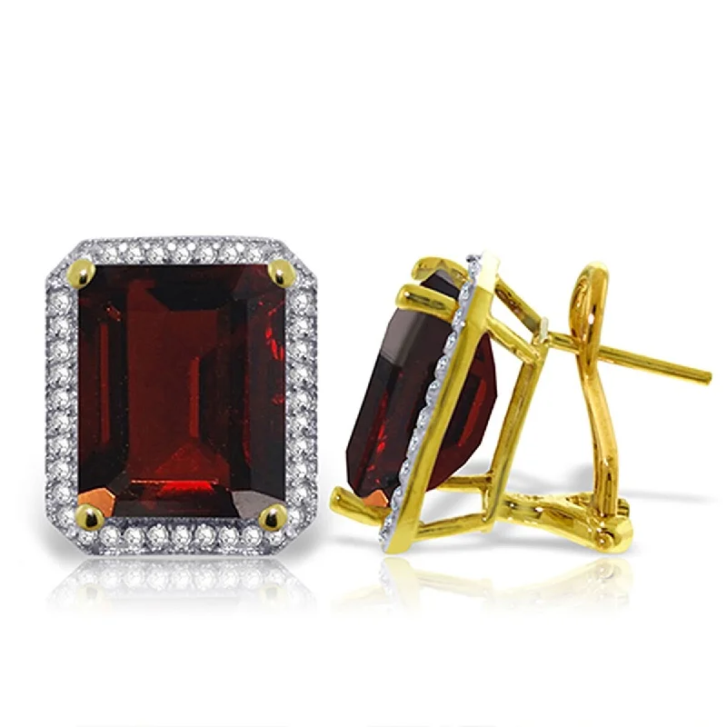 15.4 Carat 14K Solid Gold Natural Octagon Garnet Diamond Earrings