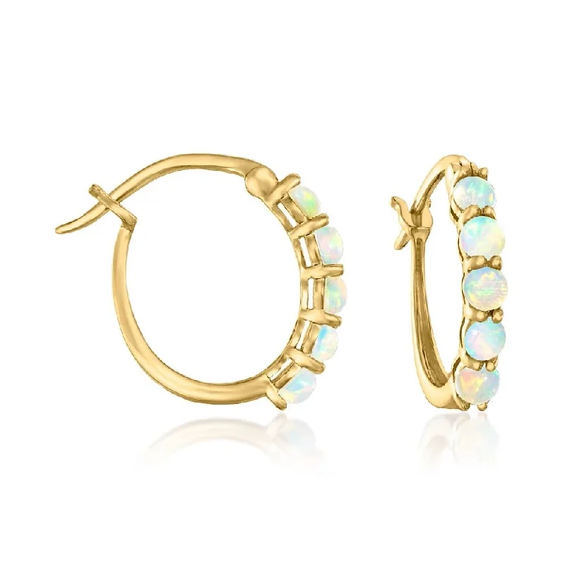 18K Yellow Gold Plated Over Sterling Silver Ethiopian Opal Hoop Earrings