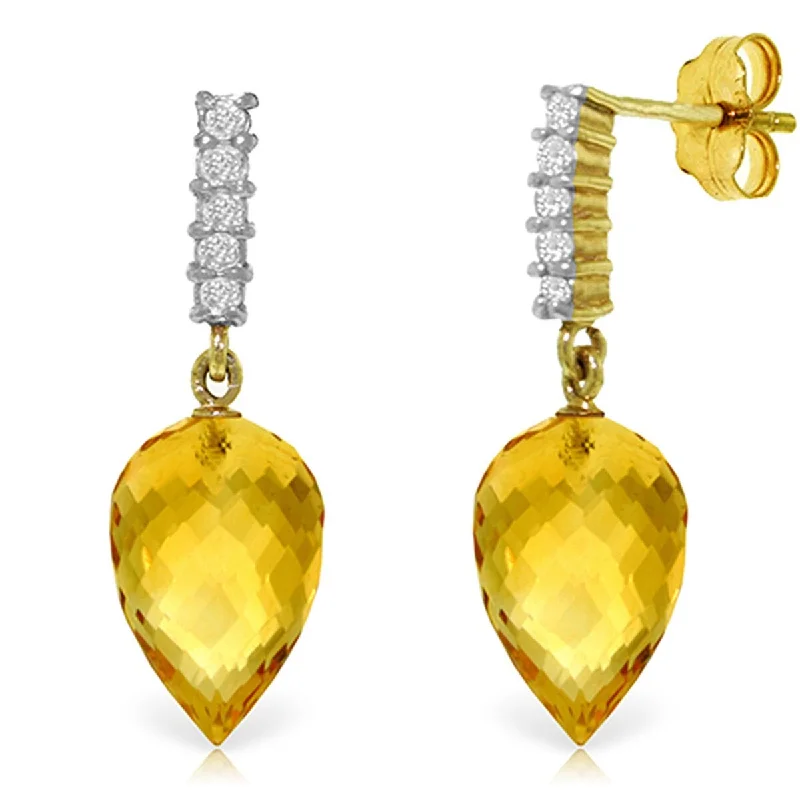 19.15 Carat 14K Solid Gold Gemstone Earrings Diamond Citrine