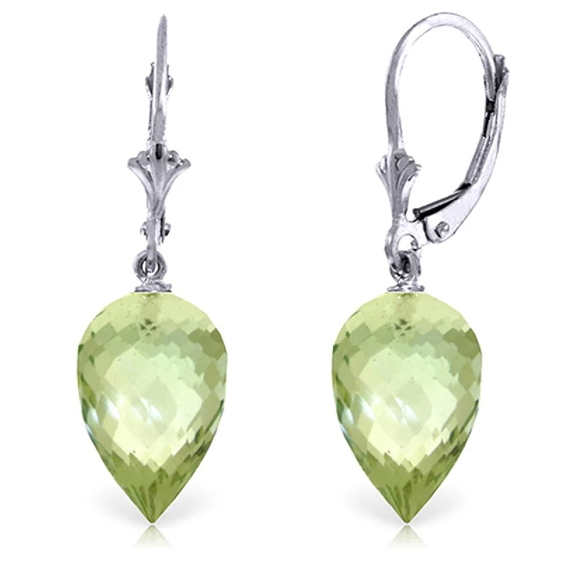 19 Carat 14K Solid Gold Drop Briolette Green Amethyst Earrings