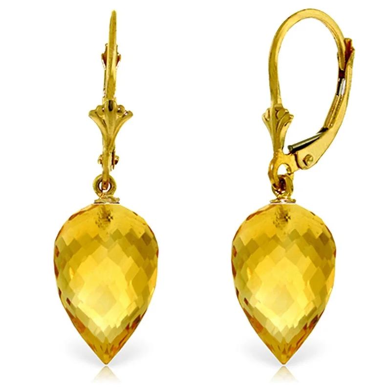 19 Carat 14K Solid Gold Pointy Briolette Drop Citrine Earrings