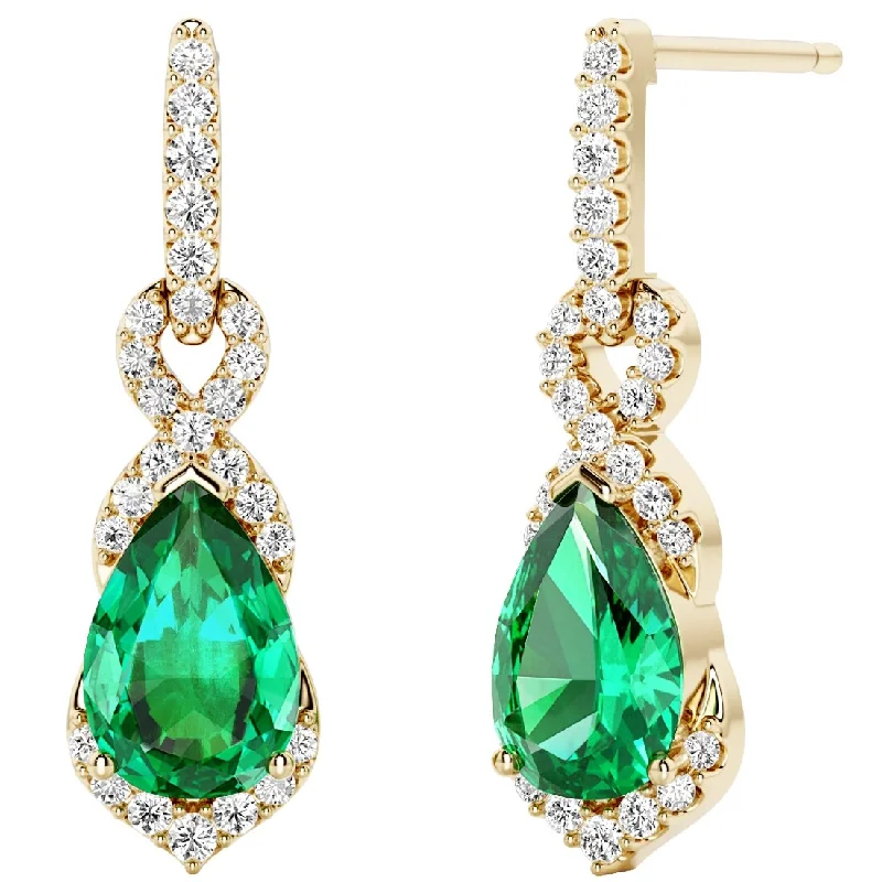 2.50 ct Emerald and Diamond Drop Earrings 14k Yellow Gold