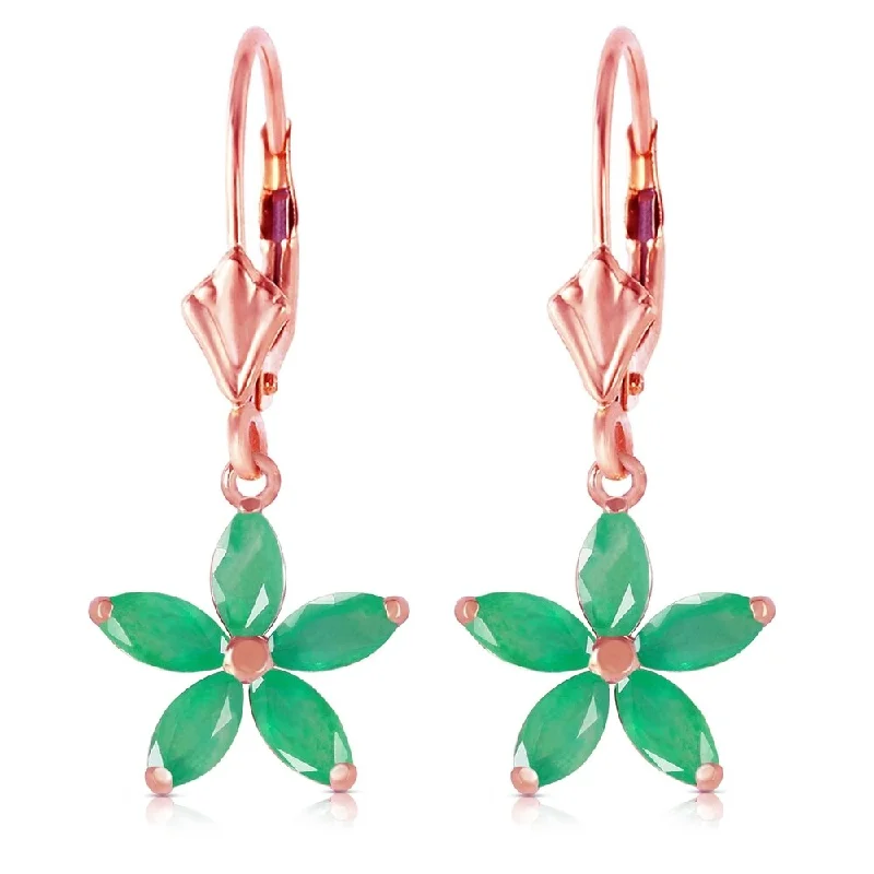 2.8 Carat 14K Solid Rose Gold Leverback Earrings Natural Emerald