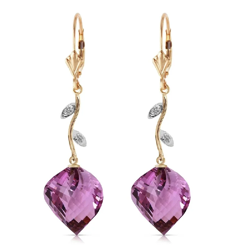 21.52 Carat 14K Solid Gold Diamond Spiral Amethyst Earrings