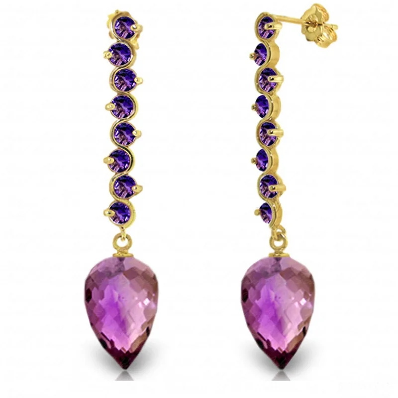 22.1 Carat 14K Solid Gold Drop Briolette Amethyst Gemstone Earrings