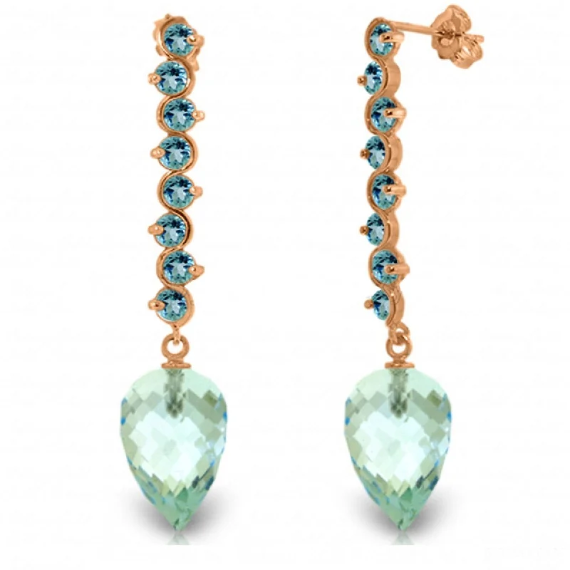 25.6 Carat 14K Solid Gold Drop Briolette Blue Topaz Gemstone Earrings