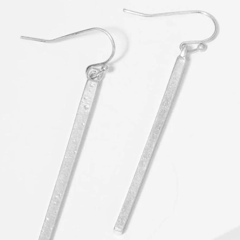 Silver Polished Metal Bar Drop Earrings