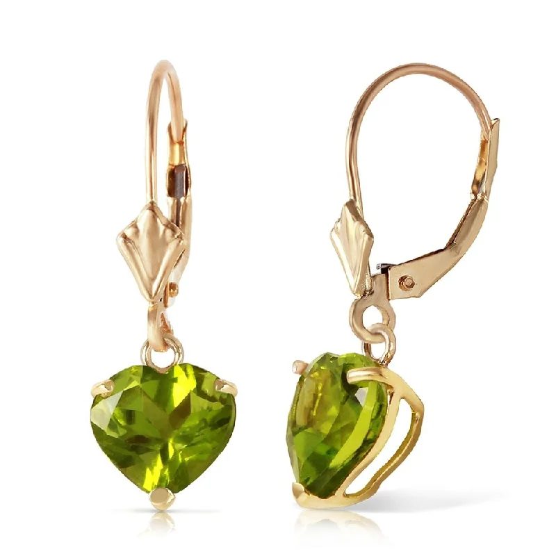 3.25 CTW 14K Solid Gold Leverback Earrings Natural Peridot