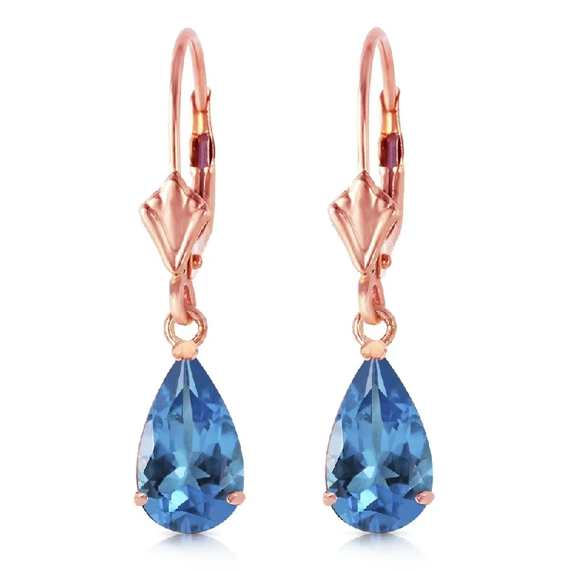 3.77 Carat 14K Solid Rose Gold Leverback Earrings Blue Topaz