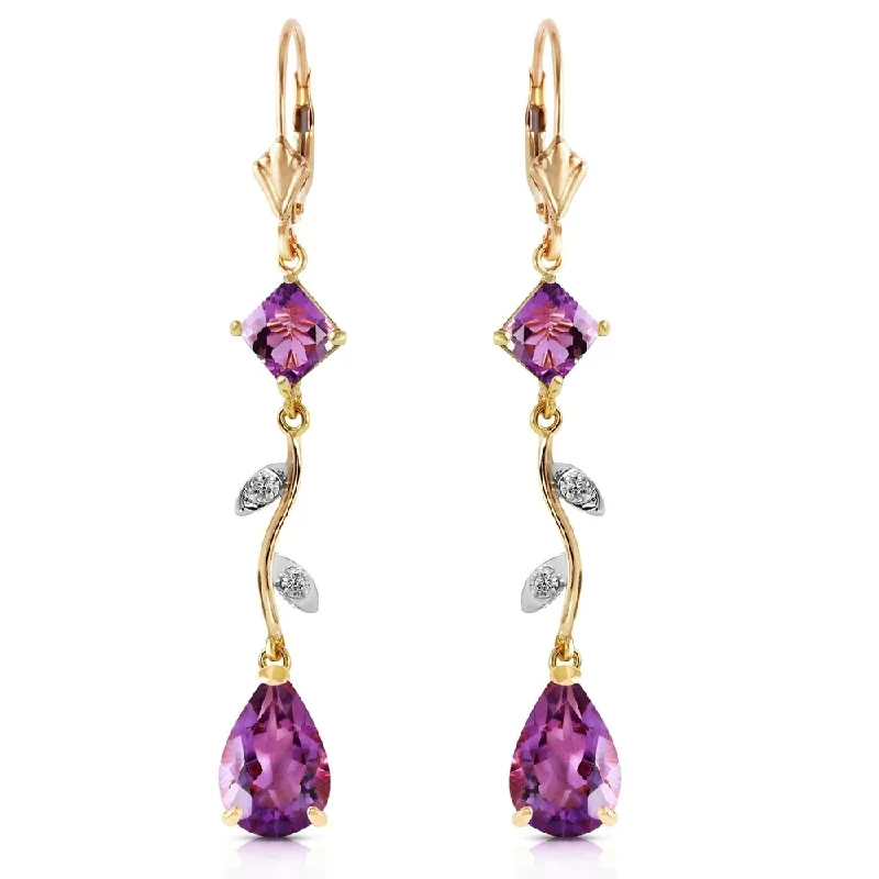 3.97 Carat 14K Solid Gold Chandelier Earrings Natural Diamond Amethyst