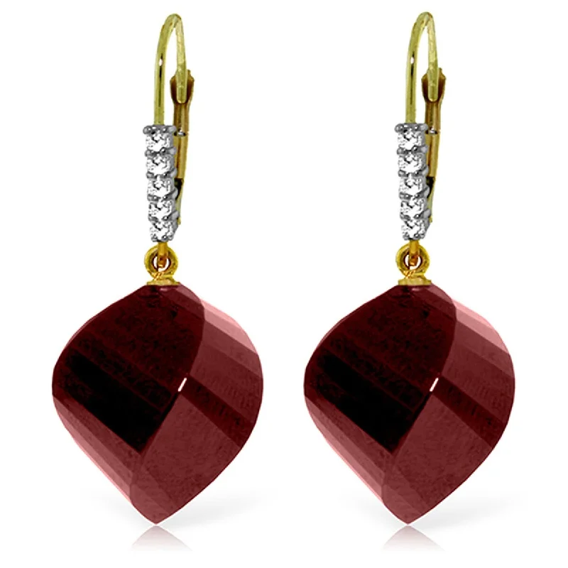 30.65 Carat 14K Solid Gold Leverback Earrings Diamond Briolette Ruby