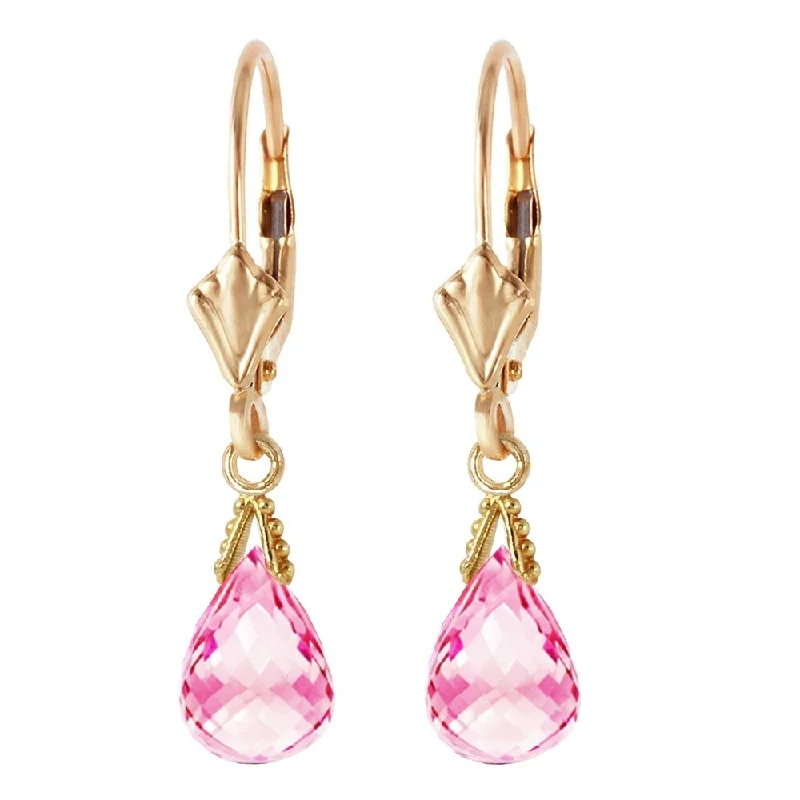 4.5 Carat 14K Solid Gold Leverback Earrings Briolette Pink Topaz