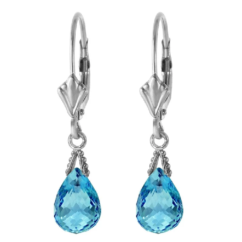 4.5 Carat 14K Solid White Gold Leverback Earrings Briolette Blue Topaz