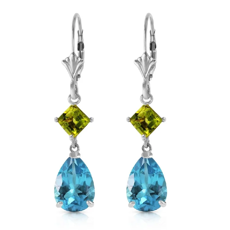 4.5 Carat 14K Solid White Gold Leverback Earrings Peridot Blue Topaz