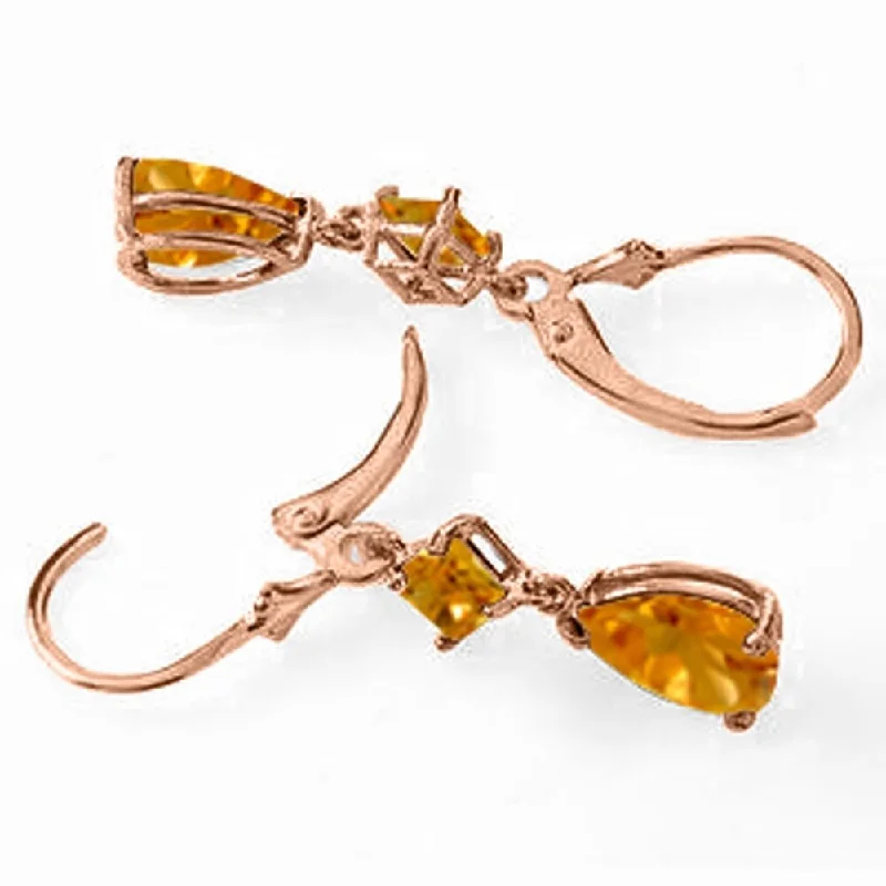 4.5 CTW 14K Solid Rose Gold Leverback Earrings Citrine