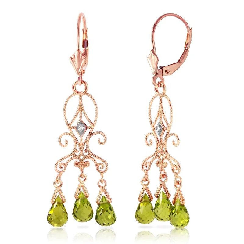 4.51 Carat 14K Solid Rose Gold Chandelier Diamond Earrings Peridot