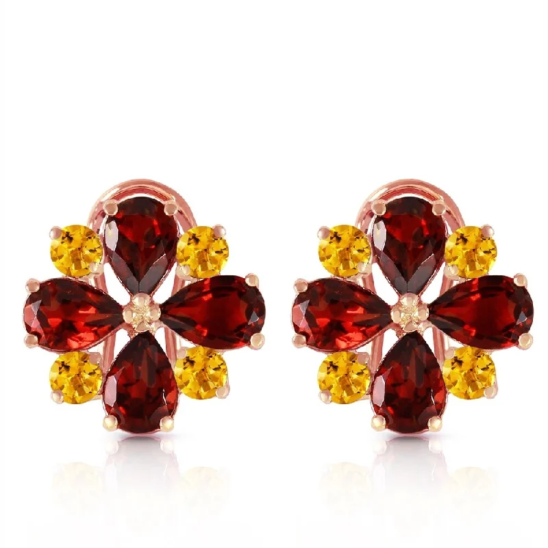 4.85 Carat 14K Solid Rose Gold French Clips Earrings Garnet Citrine