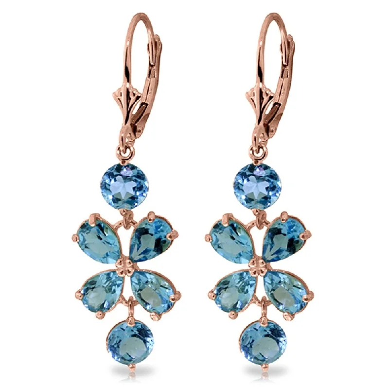 5.32 CTW 14K Solid Rose Gold Chandelier Earrings Natural Blue Topaz