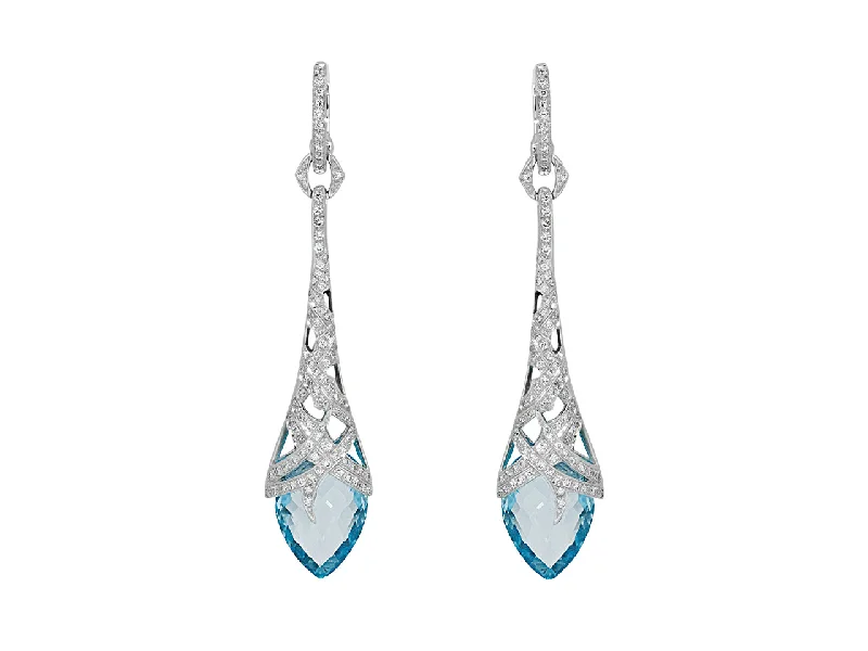 Stephen Webster Diamond and Blue Topaz Drop Earrings in 18K White Gold