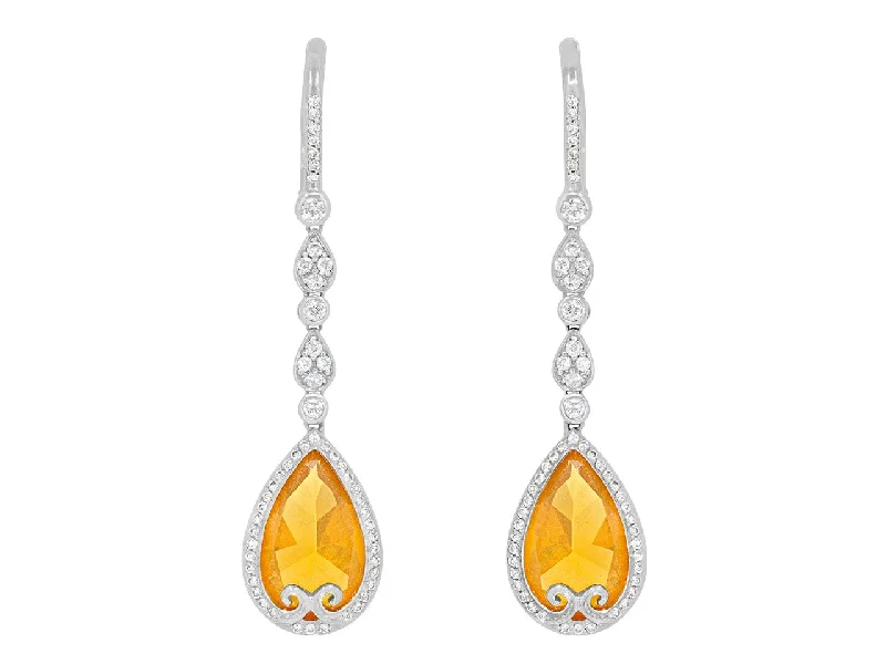 Rhonda Faber Green Orange Opal and Diamond Drop Earrings in 18K White Gold