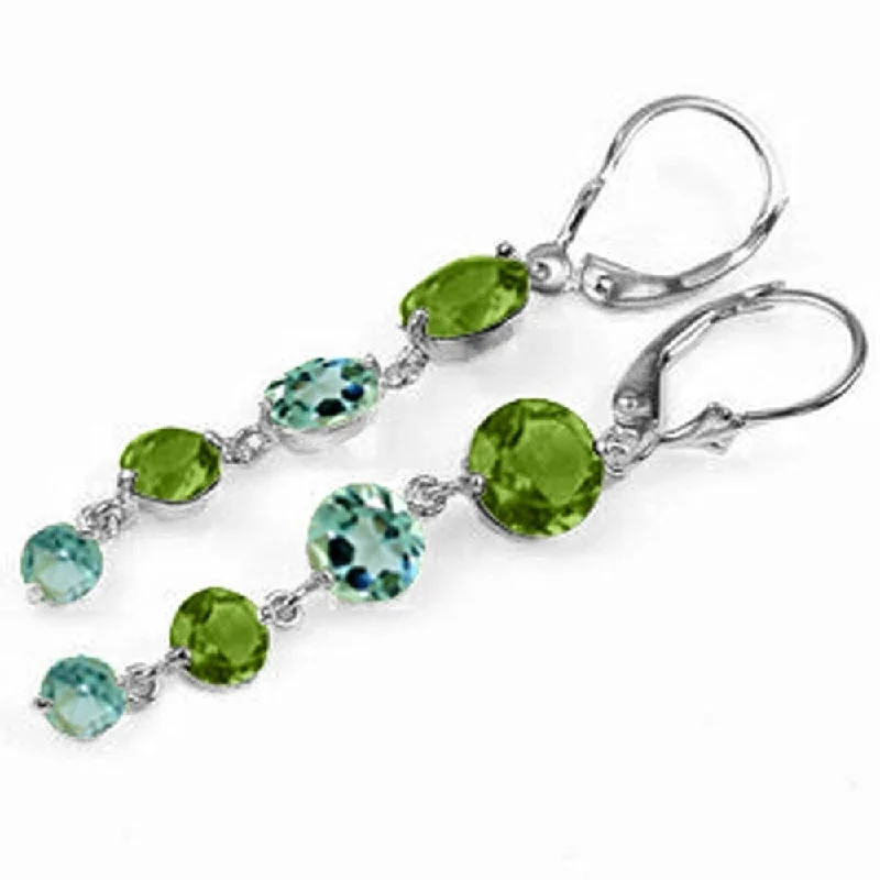 7.8 Carat 14K Solid White Gold Chandelier Earrings Peridot Blue Topaz