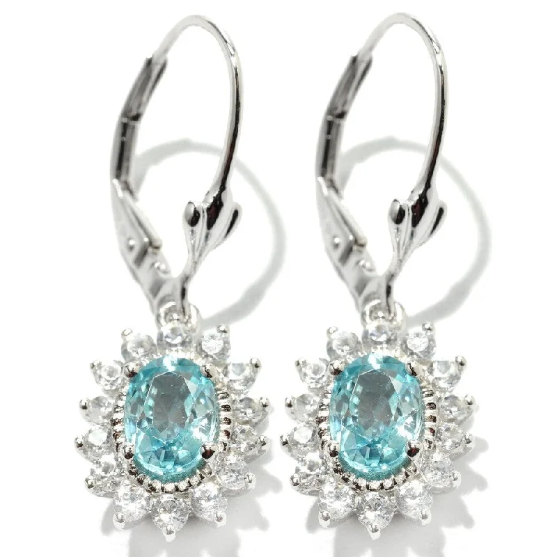 925 Sterling Silver Blue Zircon and White Topaz Dangle Earrings