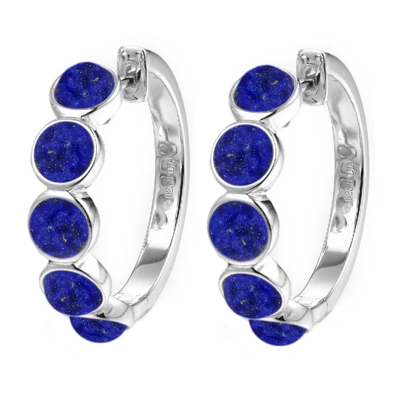 925 Sterling Silver Lapis Lazuli Hoop Earrings